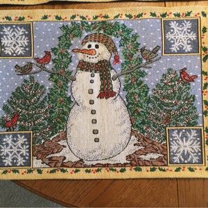 Festive Snowman Tapestry Table Runner and Placemats - Multicolor